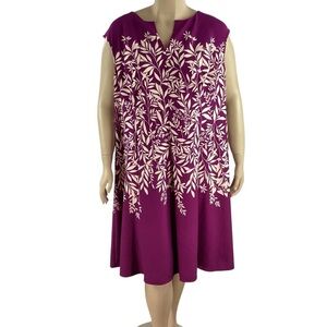 London Times Woman Purple Leaf Print A-Line Dress Size 22W
